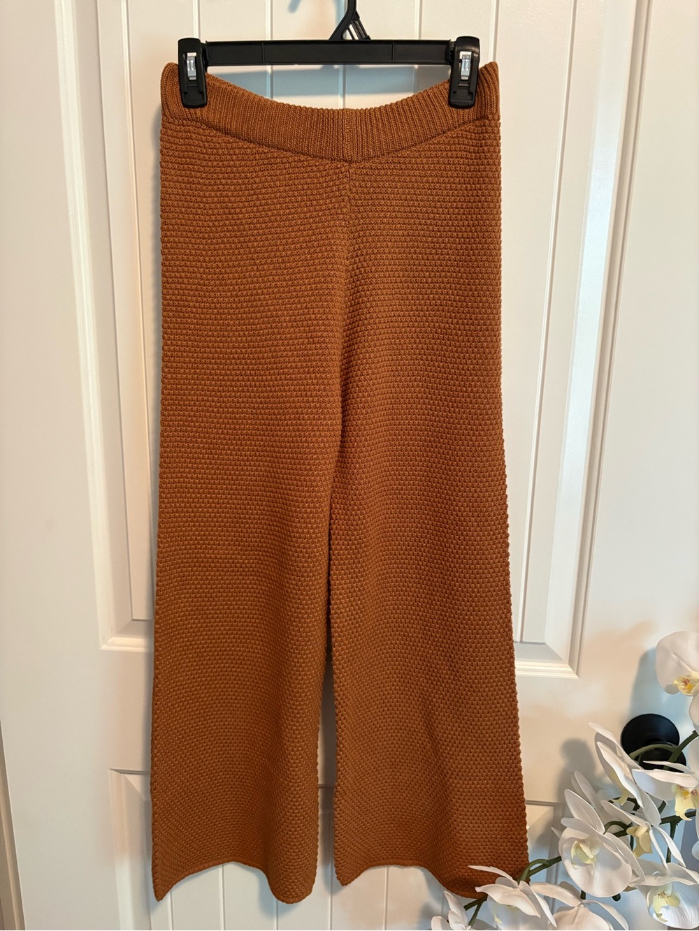 Wishlist Camel Brown Textured Waffle Knit Wide Leg Sweater Pants S - Picture 1 of 3